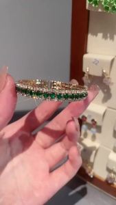 Green Rhinestone Bracelet Womens Fashion Sparkly Hyperbole Crystal Opening Bracelets & Bangles Wristband Jewelry Gifts