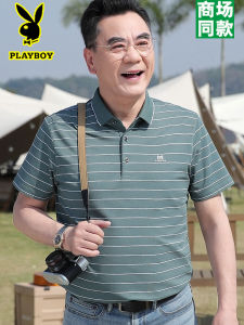 Playboy Summer New Mens Short Sleeve T-Shirt Silk Cotton Polo Shirt Dads Top Fashionable Urban Loose Fit Pocket Design Cool Feeling