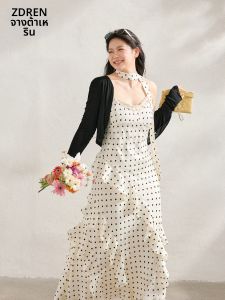 ZHANGDAREN | Bộ Đầm Chấm Bi Phong Cách Pháp Dành Cho Người Mập Có Tác Dụng Giảm Cân Và Chống Nắng Màu Đen