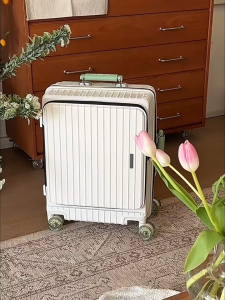 Side open lid wide pull rod 20 inch boarding luggage with large capacity for checked in multifunctional aluminum frame password travel suitcase