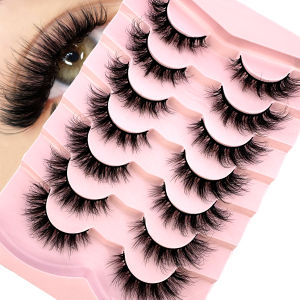 New Cat Eye False Lashes Super Fluffy Faux Mink Eyelashes Dramatic Long and Full Fake Eyelashes 7 Pairs Pack Volume Lashes
