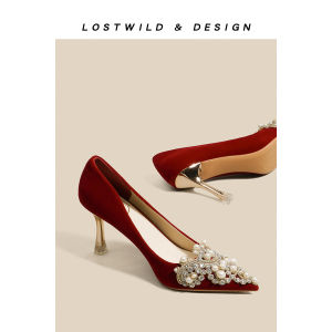 Lostwild Chinese Style Wedding Shoes for Brides And Maids Pointed Toe High Heels Thin Stiletto Fashionable Womens Footwear