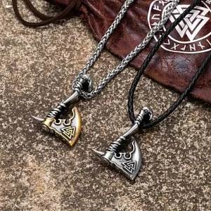 Mặt Dây Chuyền Rìu Viking Nam Màu Vàng Thép Không Gỉ Khắc Chữ Rune Bắc Âu Rìu Thor Búa Mjolnir Bùa Hộ Mệnh Slav Mặt Dây Chuyền Cổ Điển Trang Sức Nam