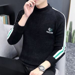 ROMON | Loose Casual Mens Sweater Half High Collar Mink Velvet Knitted Winter Fashion Urban Style Long Sleeve Thickened Youth Top