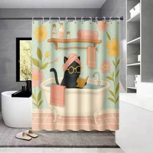 1PC Cute cat take shower printed shower curtain funny style waterproof with 12 hooks bathroom showers bathtub home use