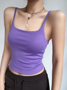 Áo Vest Không Tay Màu Tím Kiểu Pháp Có Đệm Ngực Che Mông Mặc Ngoài Trời Không Tay Ôm Vừa Vặn Không Tay Áo Vest Mùa Hè
