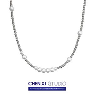 Neutral Titanium Steel Pearl Necklace Mens Clavicle Chain INS Minimalist Cool Hip Hop Trendy Couples Jewelry Accessory