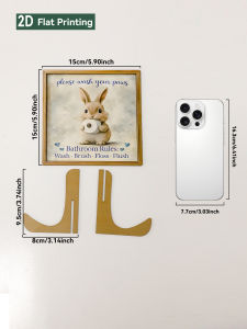 Funny Bunny Bathroom Rules Tabletop Sign - 2D Flat Printed Desk Decor for Easter Home Bathroom Living Room & Bedroom Decor Gift