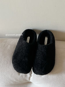 Thick Bottom Plush Slippers Womens Outdoor Wear 2025 New Autumn Winter Cotton Slippers Fleece Covered Head Half Slippers