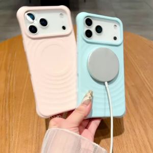 Luxury Ripple Liquid Silicon For Magsafe Wireless Charge Magnetic Case For iPhone 17 16 15 14 13 Pro Max Soft Shockproof Cover