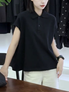 UYFY | เสื้อยืดคอโปโลแขนสั้นสีดำ ทรงหลวม แฟชั่นฤดูร้อน เสื้อผ้าทำงาน เส้นใยโพลีเอสเตอร์ ความยาวปกติ เสื้อผ้าทำงานสำหรับใส่ไปทำงาน
