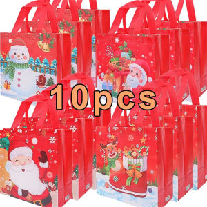 Dizoey 10/1Pcs Christmas Non-woven Tote Bag Merry Christmas Santa Claus Snowman Reindeer Pattern Candy Cookie Packing Bags Home Party Supplies