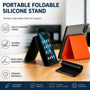 Portable Foldable Silicone Phone Holder Adjustable Phone Holder Bendable Freely Into Any Shape Multi-Angle Adjustable Stand For Tablet Laptop Desk Travel Non-Slip Bed Office Treadmill