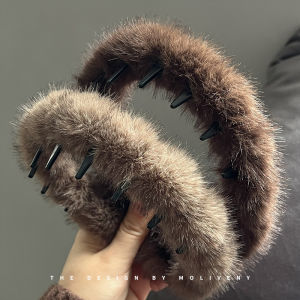 เครื่องประดับผมผ้าขนสัตว์กันลื่นสำหรับผู้หญิง ฤดูใบไม้ร่วง/ฤดูหนาว ไปเที่ยวกลางแจ้ง อเนกประสงค์ ที่คาดผมแบบมีฟัน เครื่องประดับผมสุดน่ารัก