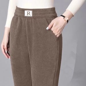 กางเกงขายาวทรงหลวมสไตล์ฮาราจูกุสำหรับผู้หญิง ทรงตรง ผ้าคอร์ดูรอยหนา กางเกงขายาวทรงลำลองสำหรับฤดูใบไม้ร่วงและฤดูหนาว