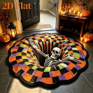 VIKAMA Halloween 3D Skull Trap Round Rug Skeleton Illusion Circle Carpet For Living Room Bedroom Party Halloween Home Decoration