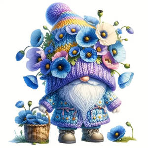 HUACAN 5D Diamond Art Painting Full Kit Goblin Dwarf Round Diamond Mosaic Lilac Flower Wall Decoration Living Room