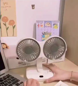 Quạt tích điện 2 luồng xoay 180 độ kiêm đèn ngủ Quạt để bàn treo tường đa năng dùng pin sạc