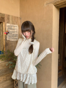 NIHAOKANONG | Bộ Quần Áo Knit Viền Ren với Chân Váy Ngắn và Camisole Dành cho Mùa Xuân