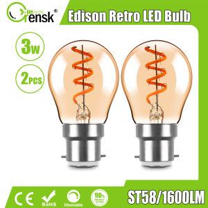 2PACK 3W B22 G45 LED Filament Light Bulb 220V 24W Equivalent LED Edison Light Bulb 2200K Warm White Decorative Lights Bulb Amber Glass Outdoor Lighting for Bar Home Industrial Pendant Light Chandelier Replacement Bulb