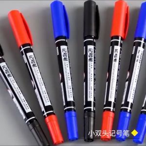 Water-based pen small double-ended pen Marker Pen Oil Permanent Dual Tip 0.5/1.0 Mm Black Blue Red 水性笔小号双头记号笔