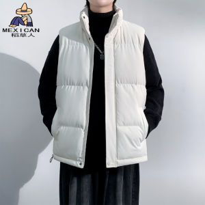 Mens Casual Cotton Vest Lightweight Sportswear Stand Collar Loose Fit Autumn Winter Outerwear Polyester Fiber Running Jacket