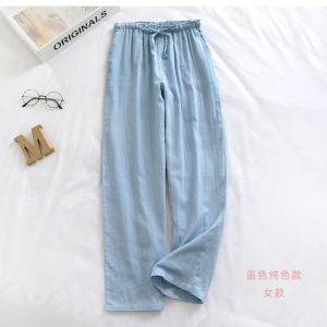 Couple Pajamas Womens Trousers Pure Cotton Gauze Spring and Summer Thin Japanese Style Plaid Home Pants Loose-Fitting Loungewear Men