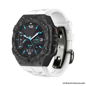 Bộ Phụ Kiện Độ Chế Sợi Carbon Cao Cấp Cho Samsung Galaxy Watch Ultra 2 47mm Kèm Dây Đeo Cao Su Và Vỏ Đồng Hồ