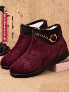 SHIPAILUO | Thickened Woolen Womens Cotton Shoes Winter Anti-slip Slipper Elderly People Comfortable Warm Fluffy Lined Beijing Cloth Shoes