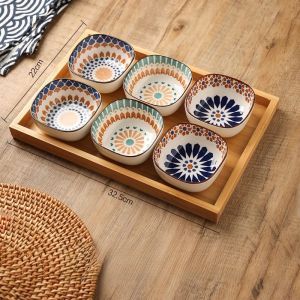 Retro Bohemian Ceramic Sauce Dish Japanese Style Pickled Vegetable Hot Pot Dip Plate Home Use Dining Utensils Small Snack Plate