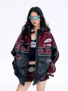 BJHG | Vintage Racing Leather Jacket Autumn