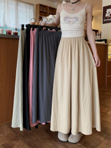 Summer Ice Silk Wide Leg Pants Womens High Waist A-Line Skirt Midi Length Illusory Height Mountain Pattern Casual Trousers