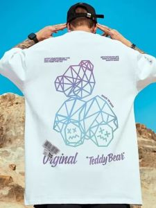 Mùa Hè Kim Cương Gấu Tay Ngắn Mỹ Hợp Thời Trang Thương Hiệu Plus Size Áo Thun Nam Năm Tay Loose Loại Không Sắt Điều Trị cổ Tròn