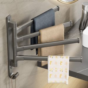 Rotating Single Rod Towel Rack Bathroom Space Aluminum Corner No Drilling Required Towel Storage Holder Home Cleaning Tool