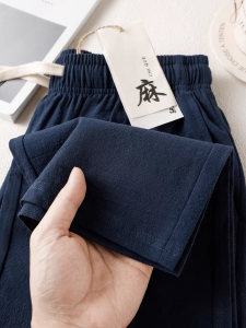 High-End Pure Linen Cotton Casual Pants Mens Summer Thin Loose Straight Leg Trousers Breathable Comfortable High Waist Long Trousers