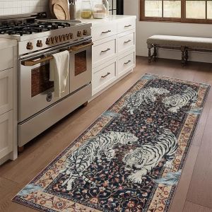 VIKAMA Retro Tiger Pattern Floor Mat Non Slip Washable Carpet Bohemian Style Carpet Living Room Bedroom Kitchen Home Decoration