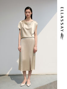 ELLASSAY | Autumn New Retro Champagne Satin Acetate Shirt
