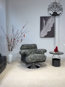 Ghế thư dãn RETRO CLOUDY GRID BLACK nhập khẩu ghế lười đọc sách RETRO chân xoay CLOUD PLUSH Swivel