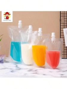 50pcs Reusable Spout Pouches Holiday Drinks Gift - For Coffee Bubble Tea Juice Freezable Liquid Bags