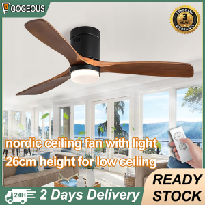 Gogeous ceiling fan with light modern design 42/48 inch black ceiling fan with lights and remote wood grain 3 blades fan light big size dc motor tricolor dimming 6 speed wind ceiling fan with light for office meeting room library dining room living room