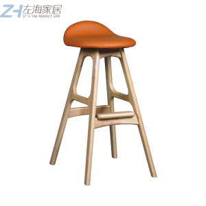 Nordic Style Solid Wood High Table Chair Bar Stool Home Island Bar Chair Minimalist Design Non-Rotatable Fixed Height
