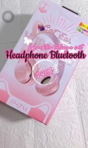 Headphone wireless bluetooth led cat ears p47 m headset bando kucing Led Light Super Bass Stereo