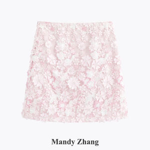 Flower Embroidery Sleeveless Pink Vest and Skirt Set