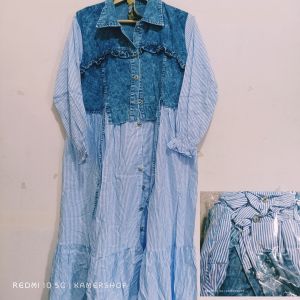 KEMEJA MIDI DRESS WANITA MUSLIM KATUN MIX JEANS PREMIUM AFTER LEBARAN