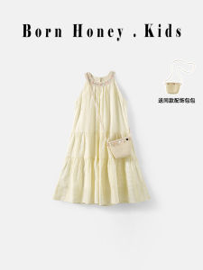 Girls Beach Dress Summer New Style Childrens Clothing Princess Skirt Casual Sleeveless round Neck Mid-Length Beach Vacation Dress