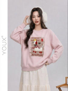 YOUXIANG | Áo Hoodie Mùa Xuân In Hình Chú Chó Đáng Yêu Phong Cách Lười Cho Nữ