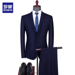 Romon Mens Slim Fit Wedding Suit Two-Piece Set Business Casual Style Spring Collection Standard Fit Nylon Spandex Blend