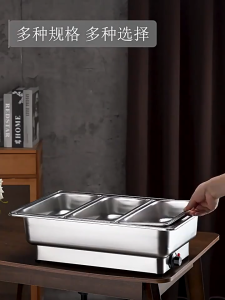 Stainless Steel Electric Food Warmer Heater 3 Grids Electric Chafing Dish Food Warmer with Lid 9L Multifunction Food Insulation Cabinet Large Capacity Food Display Cabinet Knob Temperature for Party