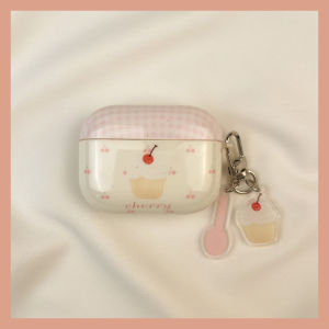 Pink Plaid Cherry Cake Design AirPods Case Compatible with Apple pro Headphones Soft TPU Wireless Bluetooth Earphone Cover