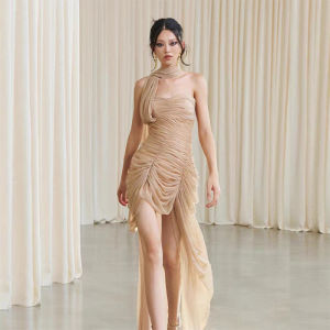 Fancy Irregular Tulle Ruffled Dress Elegant High-end Womens Dress